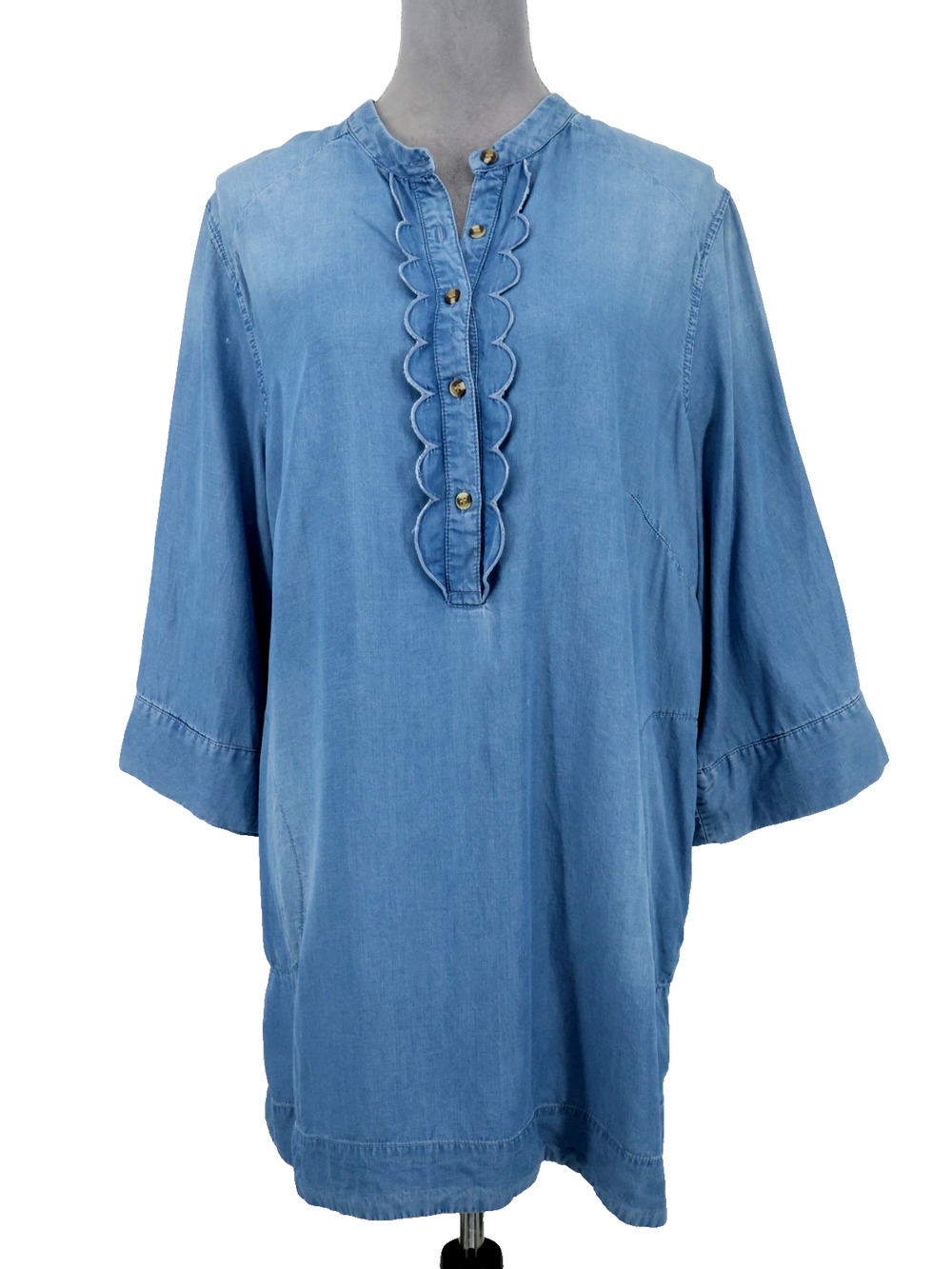 Seven7 Melissa McCarthy Top Plus Size 1X Blue Chambray Long Blouse Preppy Boho